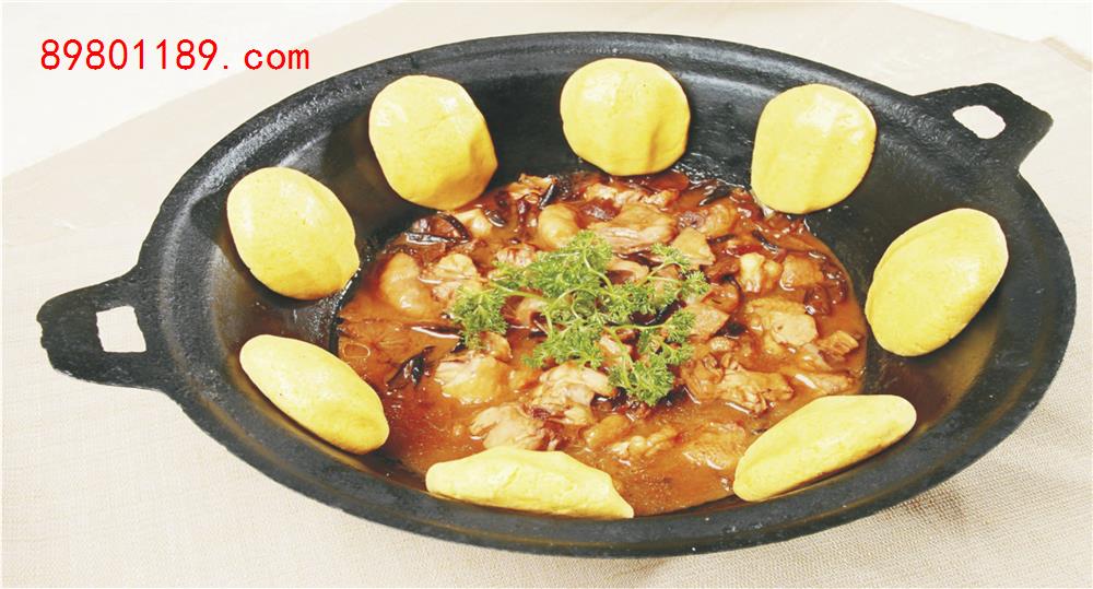 家鸡焖粉条大饼子